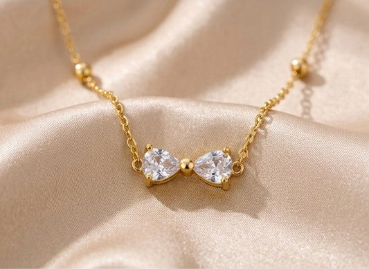Minimal Gold Bow Crystal Necklace