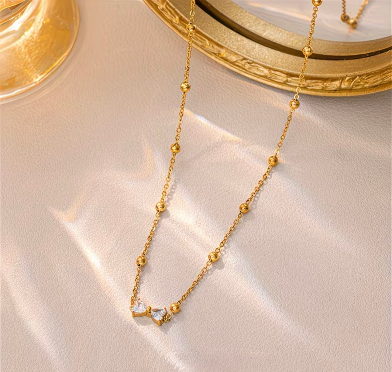 Minimal Gold Bow Crystal Necklace