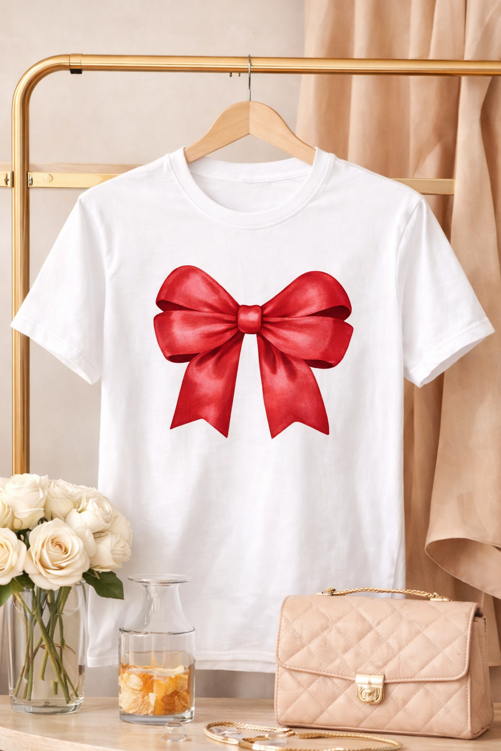 Red Bow Graphic White T-Shirt