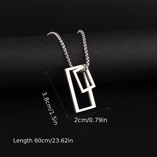 1pc 201 Stainless Steel Geometric Rectangle Pendant, Titanium 201 Stainless Steel Necklace for Men and Women, Ins Cool Style Personality Sweater Chain