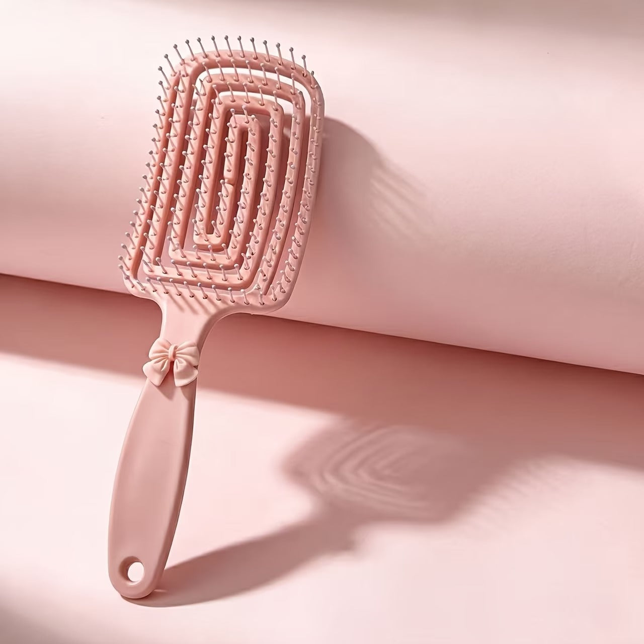 2pcs Set: 1 Single-Sided Square Hair Comb + 1 3D Bow Decoration, Suitable for Both Wet and Dry Hair, Soft Bristles for Detangling, with Scalp Massage Function, Smoothing Hair Styling Tool