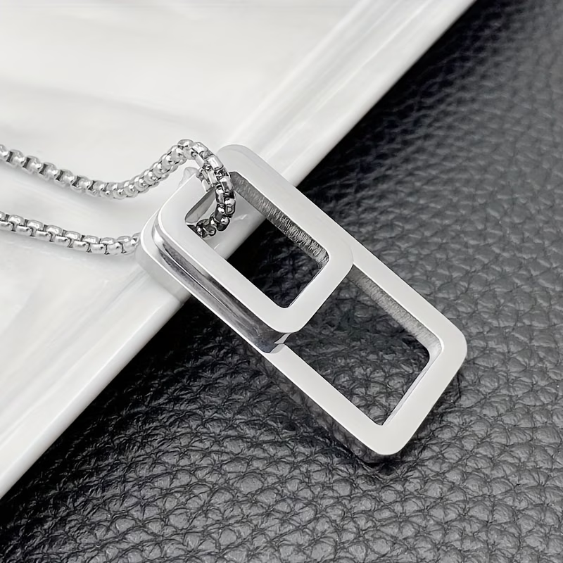 1pc 201 Stainless Steel Geometric Rectangle Pendant, Titanium 201 Stainless Steel Necklace for Men and Women, Ins Cool Style Personality Sweater Chain