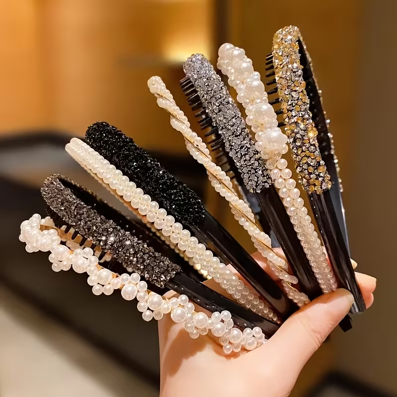 Women's Non-slip Toothed Beaded Headbands, Korean-style Exquisite Rhinestone Headbands, Sweet Versatile Daily Hair Accessories