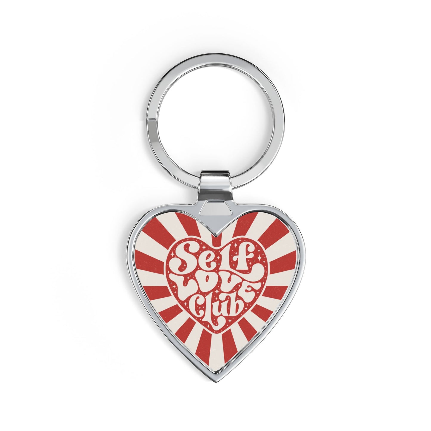 Self Love Club Heart Keychain – Retro Red Sunburst Accessory
