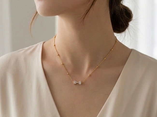 Minimal Gold Bow Crystal Necklace