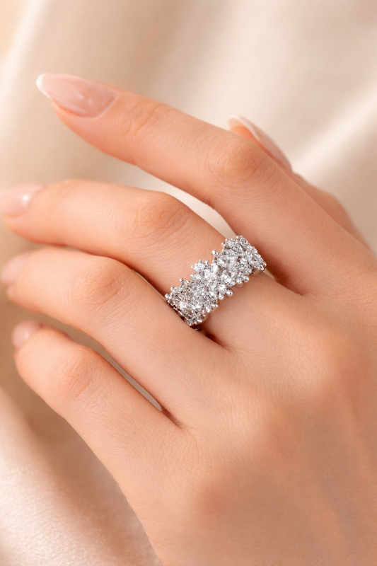 Elegant Crystal Flower Adjustable Ring for Women