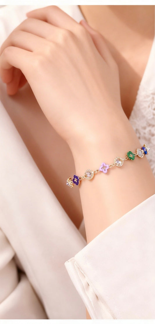 Multicolor Clover Crystal Charm Bracelet