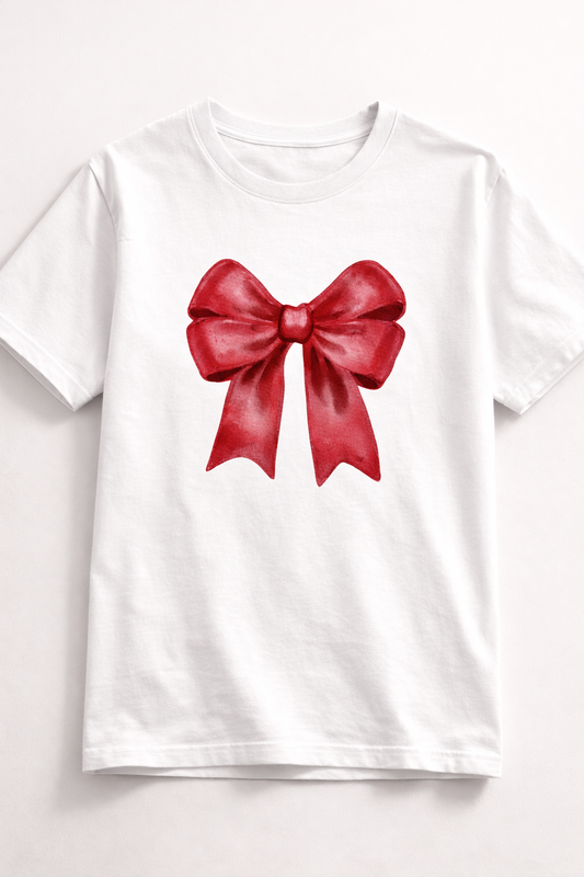 Red Bow Graphic White T-Shirt