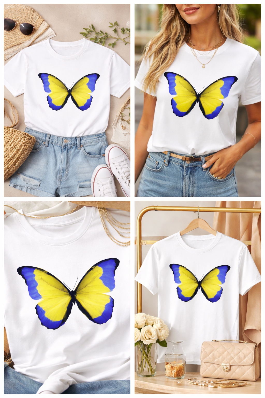 Blue & Yellow Butterfly Graphic    T -Shirt