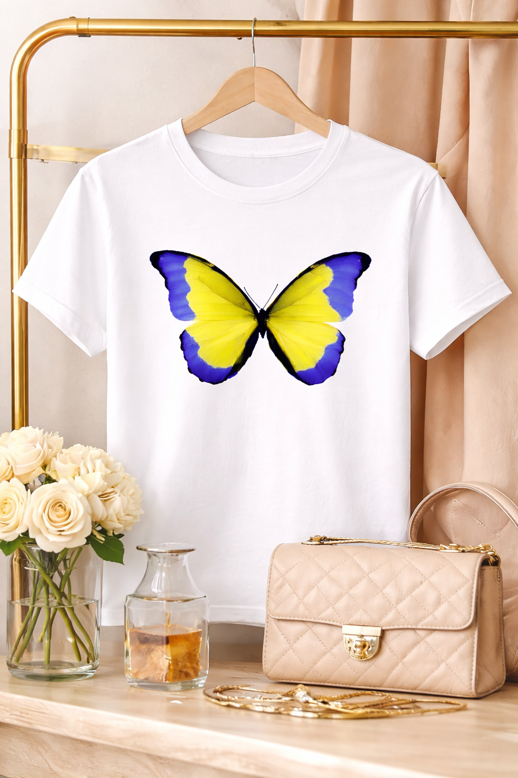 Blue & Yellow Butterfly Graphic    T -Shirt