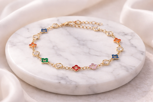Multicolor Clover Crystal Charm Bracelet
