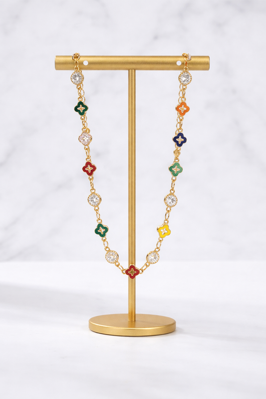 Multicolor Clover Crystal Charm Necklace