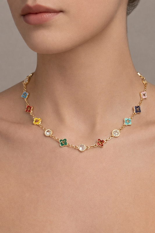 Multicolor Clover Crystal Charm Necklace