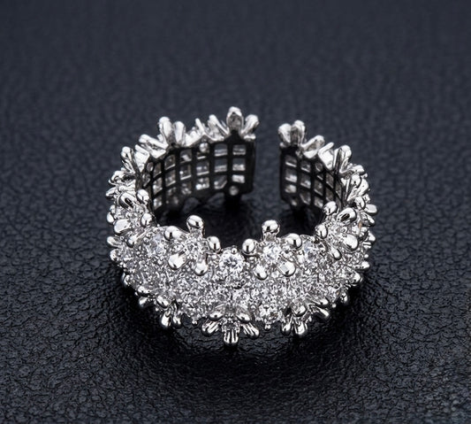 Elegant Crystal Flower Adjustable Ring for Women