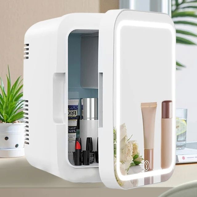 Mini Skincare Fridge with LED Mirror – Portable Beauty Refrigerator (Pink / White)