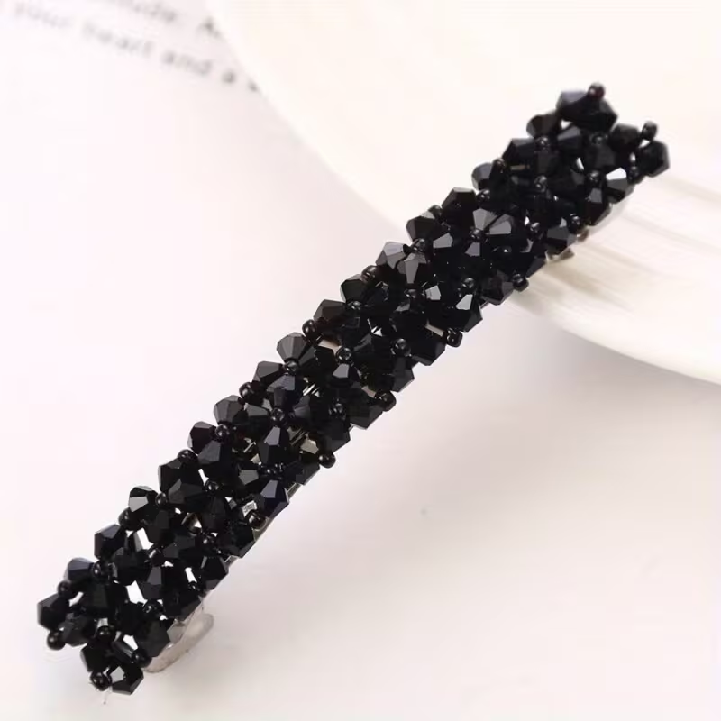 Flash Diamond Handmade Beaded Crystal Spring Clip Hair Accessories Hair Clip Fish Line Braided Edge Clip Exquisite One-Word Clip Hair Accessories Festival Gift