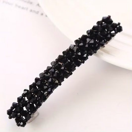 Flash Diamond Handmade Beaded Crystal Spring Clip Hair Accessories Hair Clip Fish Line Braided Edge Clip Exquisite One-Word Clip Hair Accessories Festival Gift