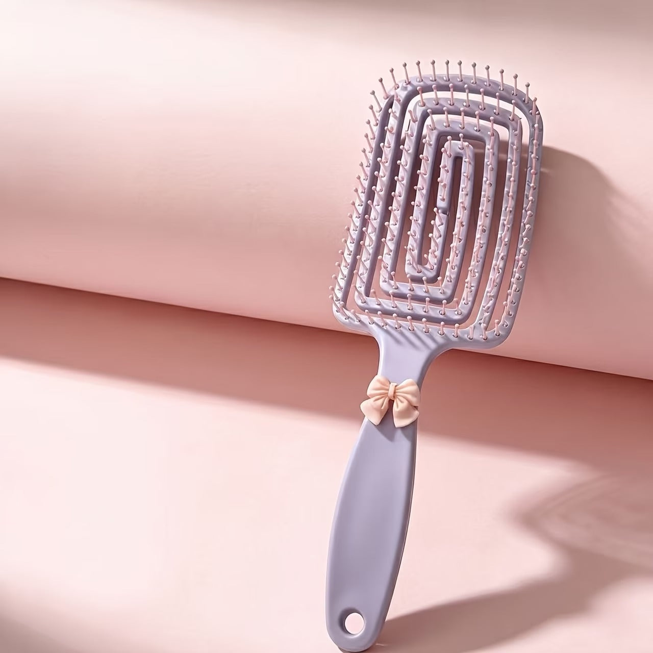 2pcs Set: 1 Single-Sided Square Hair Comb + 1 3D Bow Decoration, Suitable for Both Wet and Dry Hair, Soft Bristles for Detangling, with Scalp Massage Function, Smoothing Hair Styling Tool