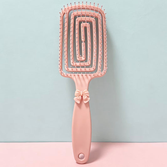 2pcs Set: 1 Single-Sided Square Hair Comb + 1 3D Bow Decoration, Suitable for Both Wet and Dry Hair, Soft Bristles for Detangling, with Scalp Massage Function, Smoothing Hair Styling Tool