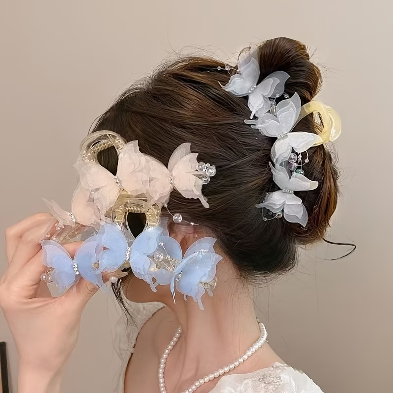 Hair Clips 3pcs Elegant and Dynamic Butterfly Claw Clips, Women's Back-of-Head Updo Shark Clip Set, Suitable for Daily Wear and Important Occasions Such as Parties, Ceremonies, and Weddings
