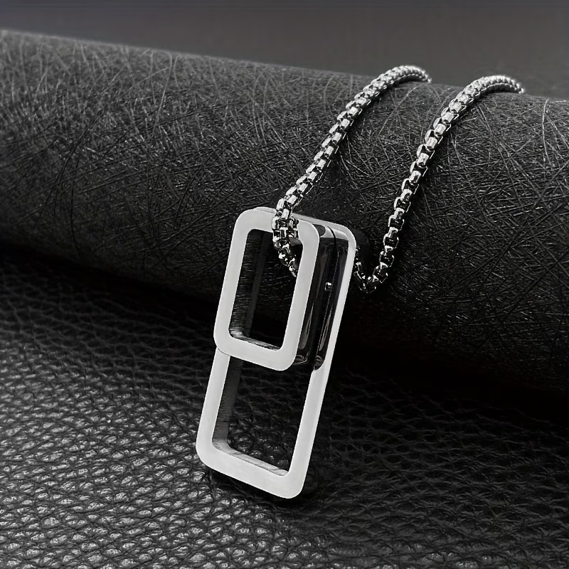 1pc 201 Stainless Steel Geometric Rectangle Pendant, Titanium 201 Stainless Steel Necklace for Men and Women, Ins Cool Style Personality Sweater Chain