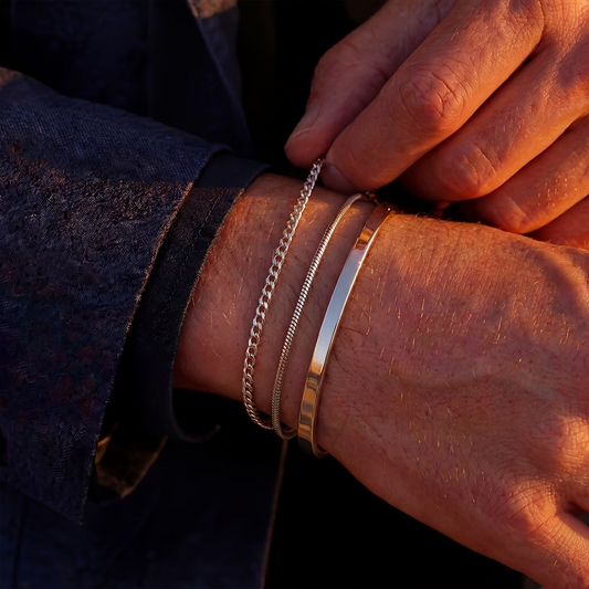 3pcs Minimalist Men's Stainless Steel Bracelet Set: Silvery Snake Chain and Cuban Link Adjustable Bangle, Men's Fashion Accessory Jewelry Set