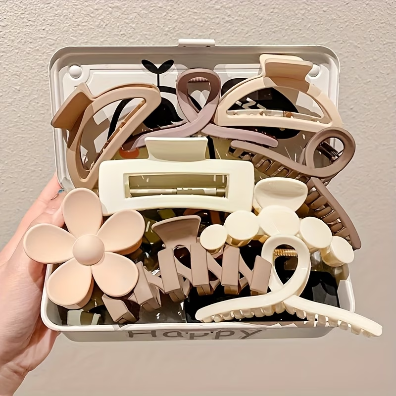 5pcs Women's Milk Coffee Color Simple Large Hair Claw Clips, Thick Hair Claw Clips for Back of Head Updo, Premium Hair Claw Clips Hair Accessories