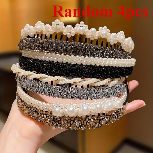 Women's Non-slip Toothed Beaded Headbands, Korean-style Exquisite Rhinestone Headbands, Sweet Versatile Daily Hair Accessories
