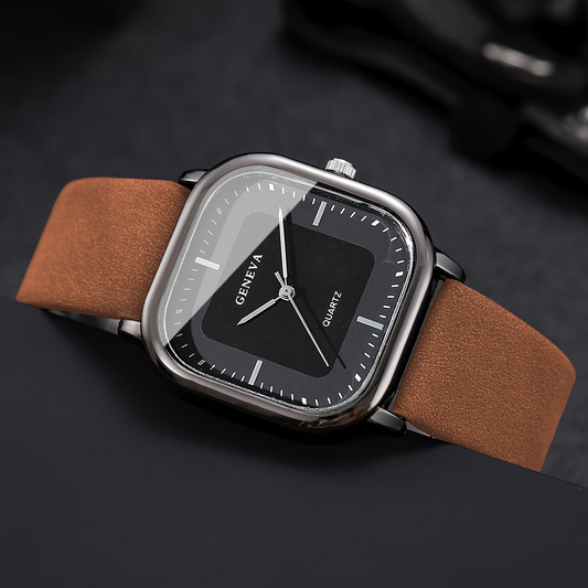 Men'S Watch Trendy Handsome Easy Square Dial Quality Casual Fashion Quartz Watch (1pc/Set) Watch Box Not Included