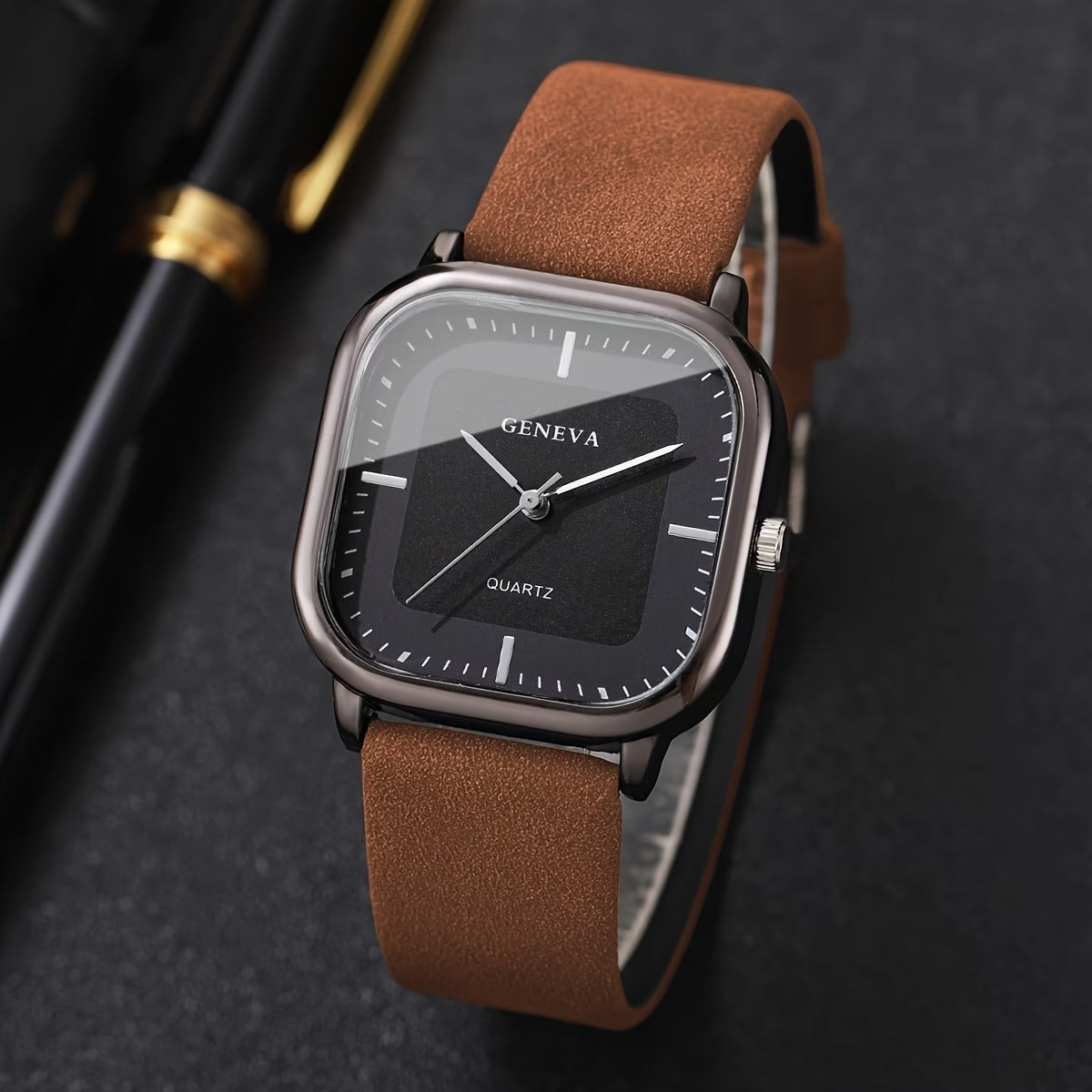 Men'S Watch Trendy Handsome Easy Square Dial Quality Casual Fashion Quartz Watch (1pc/Set) Watch Box Not Included