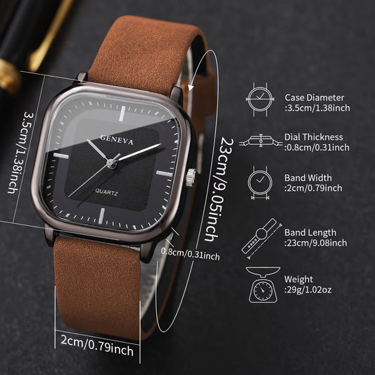 Men'S Watch Trendy Handsome Easy Square Dial Quality Casual Fashion Quartz Watch (1pc/Set) Watch Box Not Included