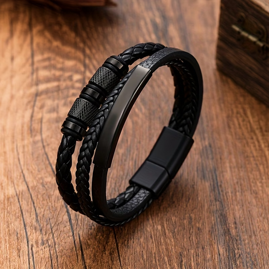 A Vintage-Style Multi-Layer Handmade Faux Leather Bracelet, a Durable Fashion Accessory for Men