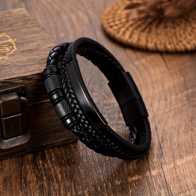 A Vintage-Style Multi-Layer Handmade Faux Leather Bracelet, a Durable Fashion Accessory for Men