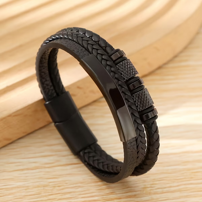 A Vintage-Style Multi-Layer Handmade Faux Leather Bracelet, a Durable Fashion Accessory for Men