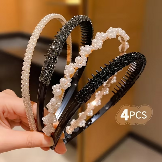 Women's Non-slip Toothed Beaded Headbands, Korean-style Exquisite Rhinestone Headbands, Sweet Versatile Daily Hair Accessories