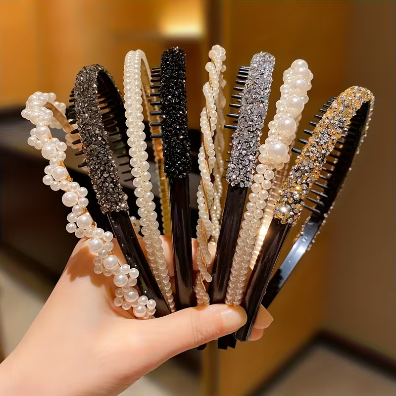 Women's Non-slip Toothed Beaded Headbands, Korean-style Exquisite Rhinestone Headbands, Sweet Versatile Daily Hair Accessories