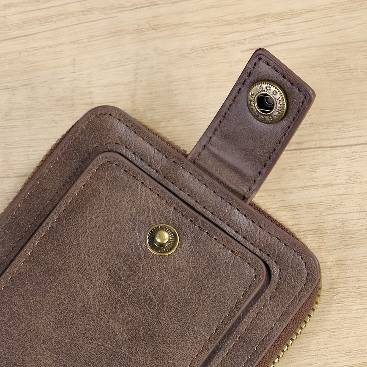 Men'S Solid Color Business Wallet, Card Holder with Zipper And Button
