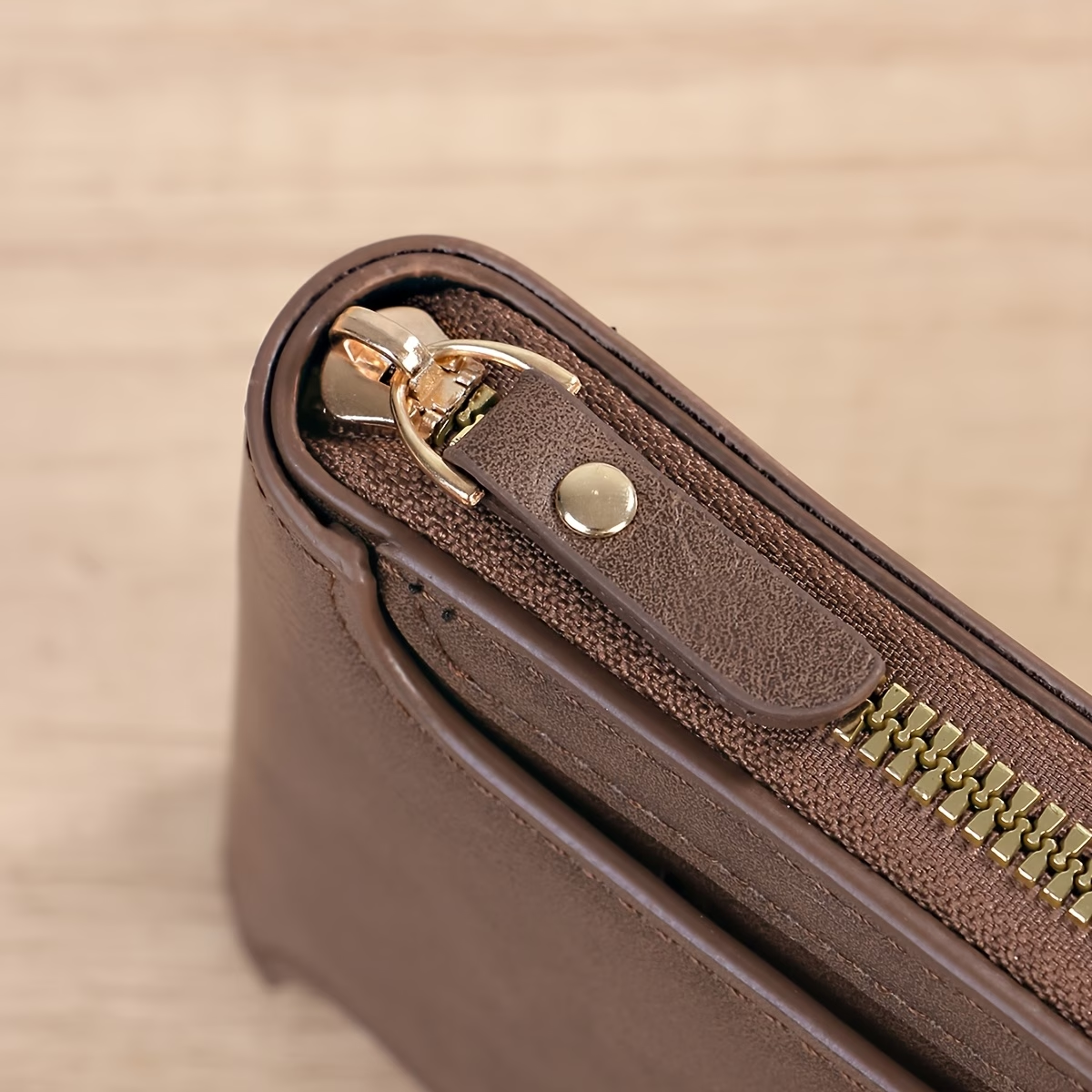 Men'S Solid Color Business Wallet, Card Holder with Zipper And Button