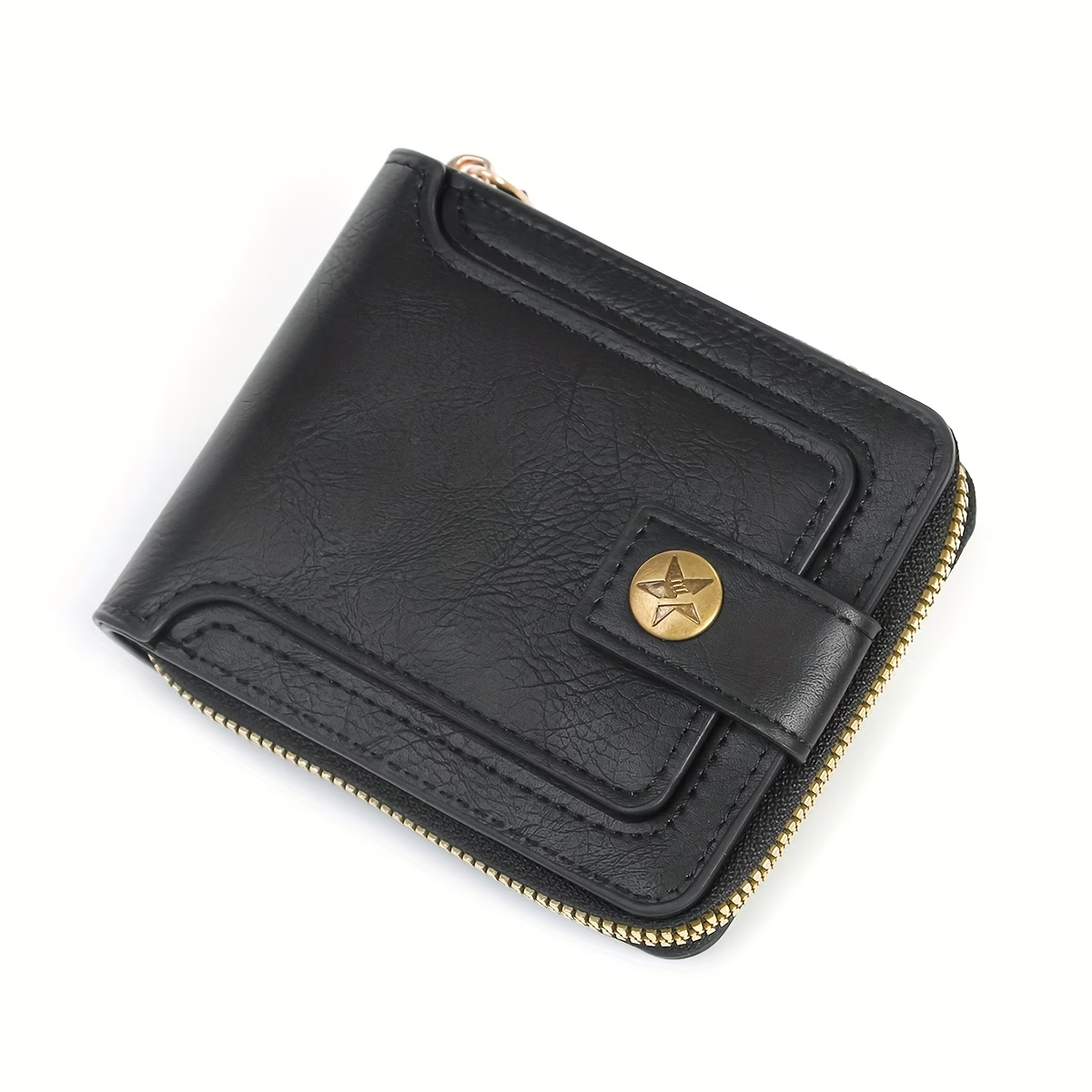 Men'S Solid Color Business Wallet, Card Holder with Zipper And Button