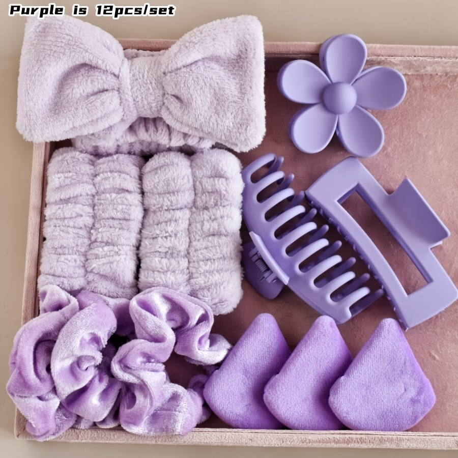 12pcs Women's multi-color Autumn/Winter Flannel Wash Hair Band Velvet large ring non-slip Hair claw Triangle Powder Powder combination set Daily Wash SPA Yoga Exercise Makeup Face Wash Suitable for women accessories Hair Styling