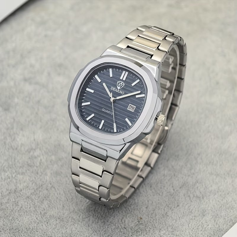 Vintage Men's Quartz Watch - Classic Business Style with Luminous Hands, Calendar Feature, Stainless Steel Band & Alloy Case, Date Display - Perfect for Formal & Casual Wear