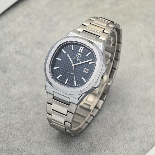 Vintage Men's Quartz Watch - Classic Business Style with Luminous Hands, Calendar Feature, Stainless Steel Band & Alloy Case, Date Display - Perfect for Formal & Casual Wear