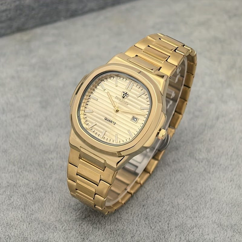 Vintage Men's Quartz Watch - Classic Business Style with Luminous Hands, Calendar Feature, Stainless Steel Band & Alloy Case, Date Display - Perfect for Formal & Casual Wear
