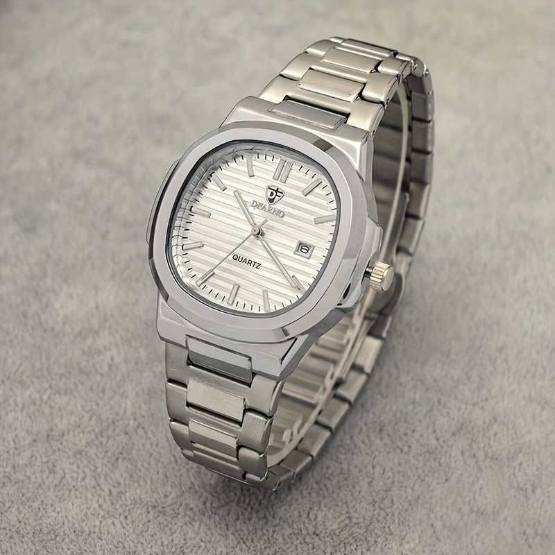 Vintage Men's Quartz Watch - Classic Business Style with Luminous Hands, Calendar Feature, Stainless Steel Band & Alloy Case, Date Display - Perfect for Formal & Casual Wear