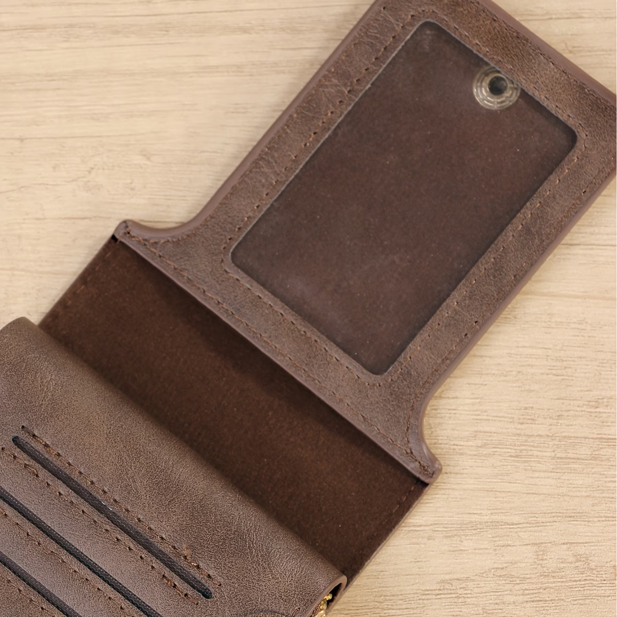 Men'S Solid Color Business Wallet, Card Holder with Zipper And Button