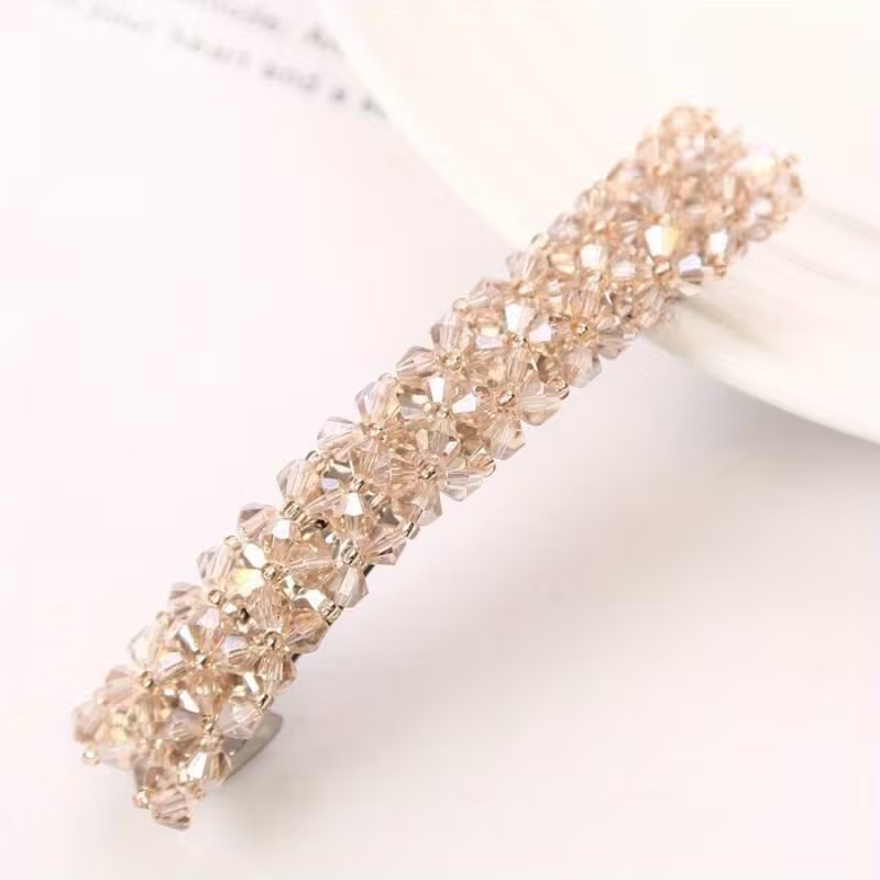 Flash Diamond Handmade Beaded Crystal Spring Clip Hair Accessories Hair Clip Fish Line Braided Edge Clip Exquisite One-Word Clip Hair Accessories Festival Gift