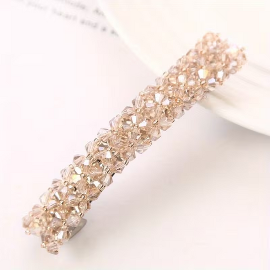 Flash Diamond Handmade Beaded Crystal Spring Clip Hair Accessories Hair Clip Fish Line Braided Edge Clip Exquisite One-Word Clip Hair Accessories Festival Gift