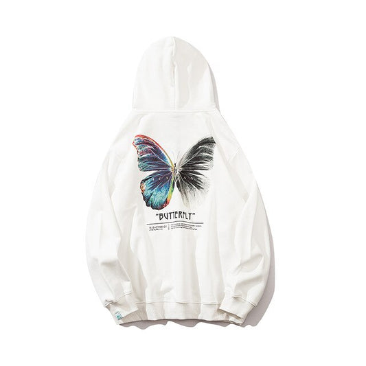 Hip Hop Butterfly Hoodie Sweatshirt Men Harajuku Streetwear Hooded Pullover Cotton Autumn Loose Hoodie Black Clothes